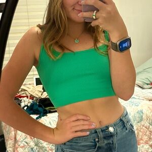 PrettyLittleThing Small Green Cropped Tank Top Ribbed